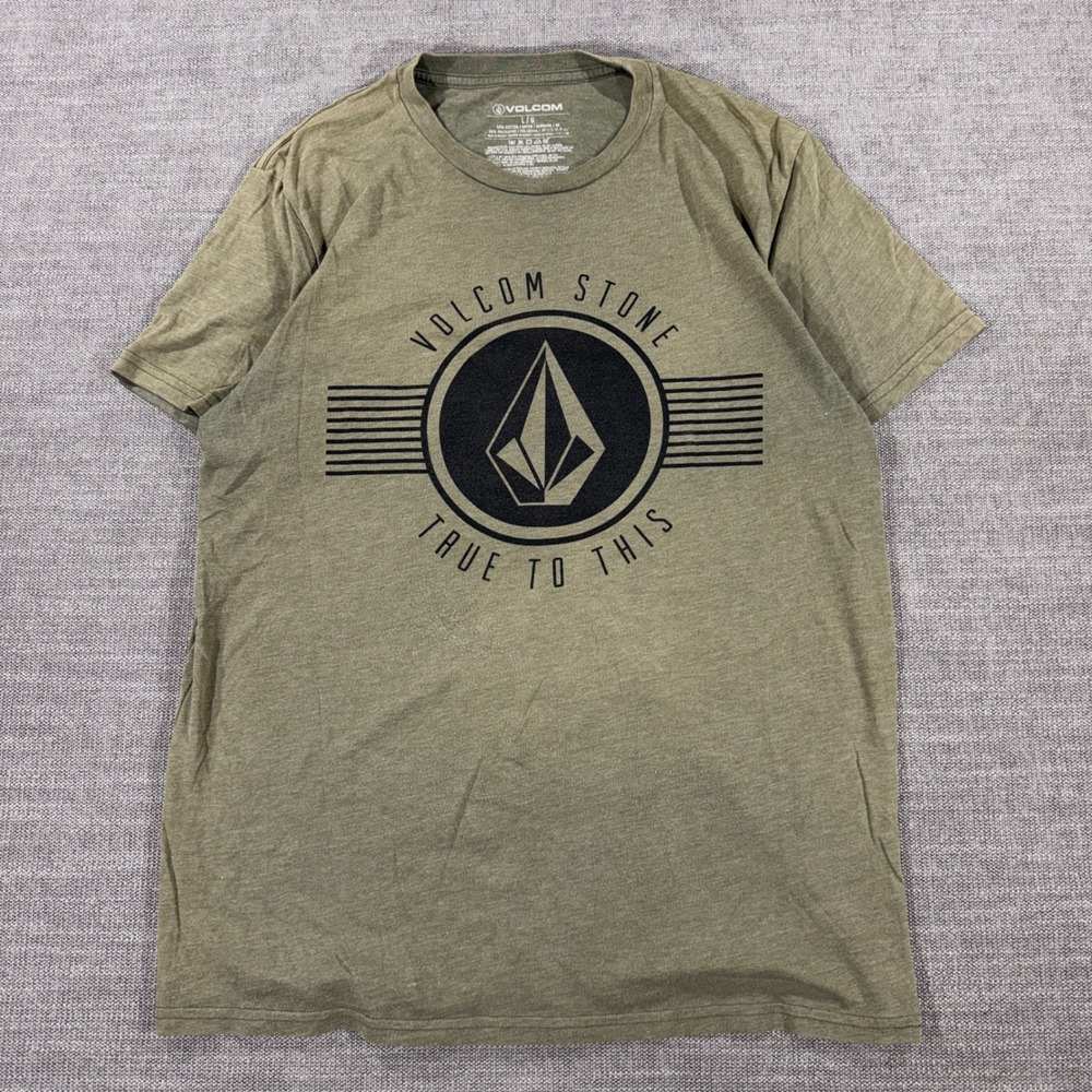 Volcom Graphic T-Shirt Mens Large Olive Green Good True To This Stone Logo Tee